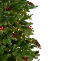 Northlight Mixed Winter Berry Artificial Clear Lights 7 1/2 Foot Pre-Lit Pine Christmas Tree