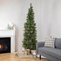 Northlight Yorkshire Pencil Artificial  Clear Lights 7 Foot Pre-Lit Pine Christmas Tree