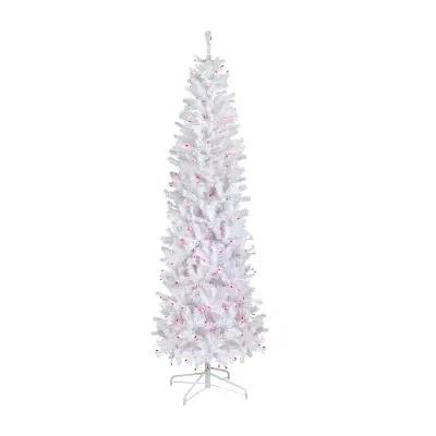Northlight Woodbury White Pencil Artificial  Pink Lights 6 1/2 Foot Pre-Lit Pine Christmas Tree