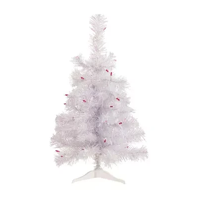 Northlight Rockport White Artificial  Pink Lights 2 Foot Pre-Lit Pine Christmas Tree