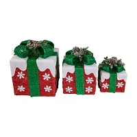 Northlight Set Of 3 Lighted Red With White Snowflakes Gift Boxes Decorations Christmas Yard Art