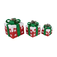 Northlight Set Of 3 Lighted Red With White Snowflakes Gift Boxes Decorations Christmas Yard Art