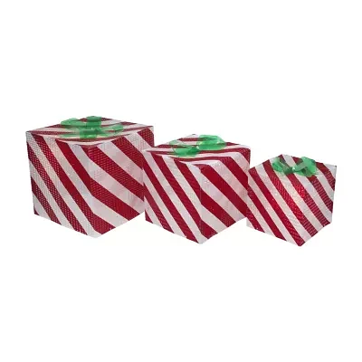 Northlight Set Of 3 Red And White Striped Gift Box Outdoor Decor Christmas Yard Art