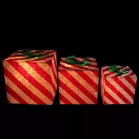 Northlight Set Of 3 Red And White Striped Gift Box Outdoor Decor Christmas Yard Art