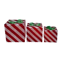 Northlight Set Of 3 Red And White Striped Gift Box Outdoor Decor Christmas Yard Art