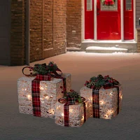 Northlight Set Of 3 Lighted Red Plaid Gift Boxes Outdoor Decorations Christmas Yard Art