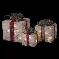 Northlight Set Of 3 Lighted Red Plaid Gift Boxes Outdoor Decorations Christmas Yard Art