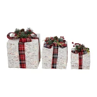 Northlight Set Of 3 Lighted Red Plaid Gift Boxes Outdoor Decorations Christmas Yard Art