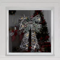 Northlight 23in Led Lighted Frosted Rattan Christmas Bow Decoration Indoor Ribbon