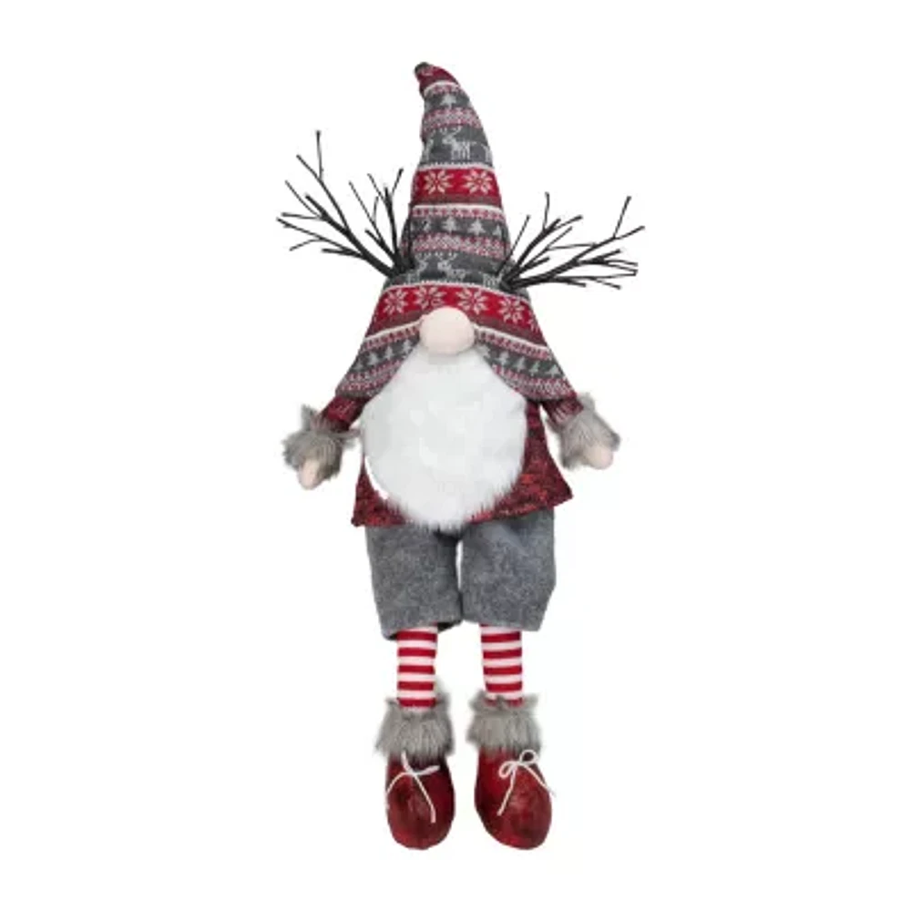 Northlight 30in Gray And Red Christmas With Led Antlers And Dangling Legs Gnome