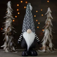 Northlight 17in Black And White Plush Knit  Christmas Gnome