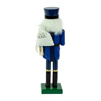 Northlight 14in Blue And Gold Wooden Mail Carrier Christmas Nutcracker