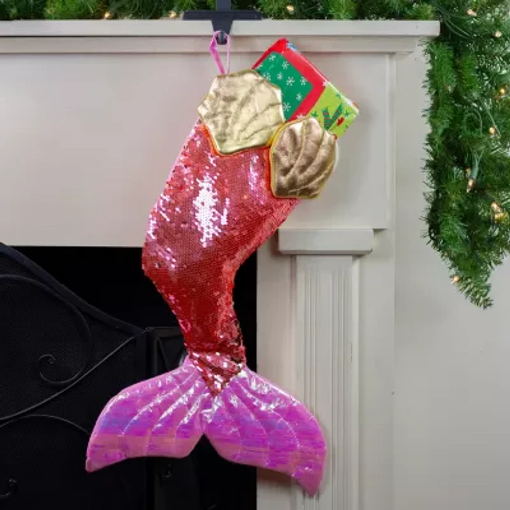 Northlight 24in Pink And Gold Sequined Iridescent Mermaid Christmas Stocking