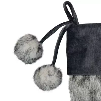 Northlight 20.5-Inch Gray Faux Fur With Corduroy Cuff And Pom Poms Christmas Stocking