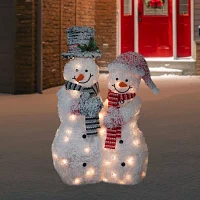 Northlight 39in Lighted Snowy Tinsel Snowman Couple Christmas Yard Art