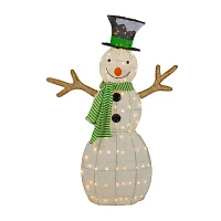 Northlight 43in Led Lighted Snowman With Top Hat And Green Scarf Christmas Yard Art