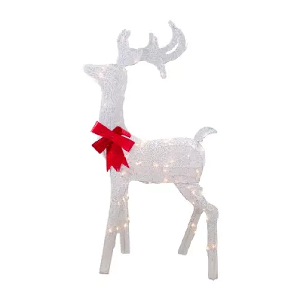 Northlight 52in Lighted White Mesh Standing Buck  Clear Lights Christmas Yard Art