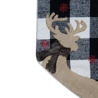 Northlight 18-Inch Black And White Buffalo Plaid Burlap Reindeer Christmas Stocking