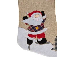 Northlight 19in Beige And Red Burlap Inho Ho Hoin Santa Claus Christmas Stocking