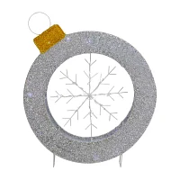 Northlight 20in Led Lighted Silver Tinsel Ornament With Snowflake Christmas Yard Art