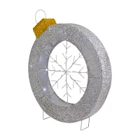 Northlight 20in Led Lighted Silver Tinsel Ornament With Snowflake Christmas Yard Art