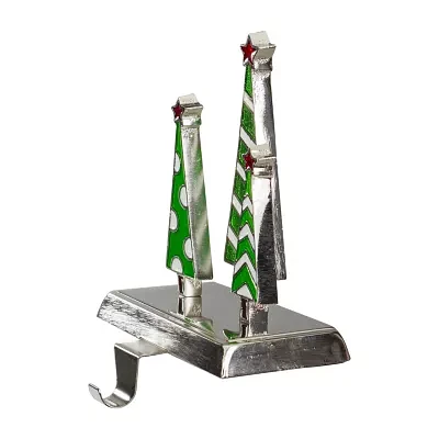 Northlight 7in Silver  Green And White Tree Trio Christmas Stocking Holder