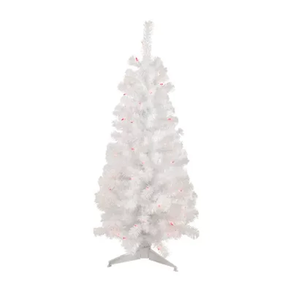 Northlight White Slim Artificial Pink Lights 4 Foot Pre-Lit Pine Christmas Tree