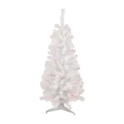 Northlight White Slim Artificial Pink Lights 4 Foot Pre-Lit Pine Christmas Tree