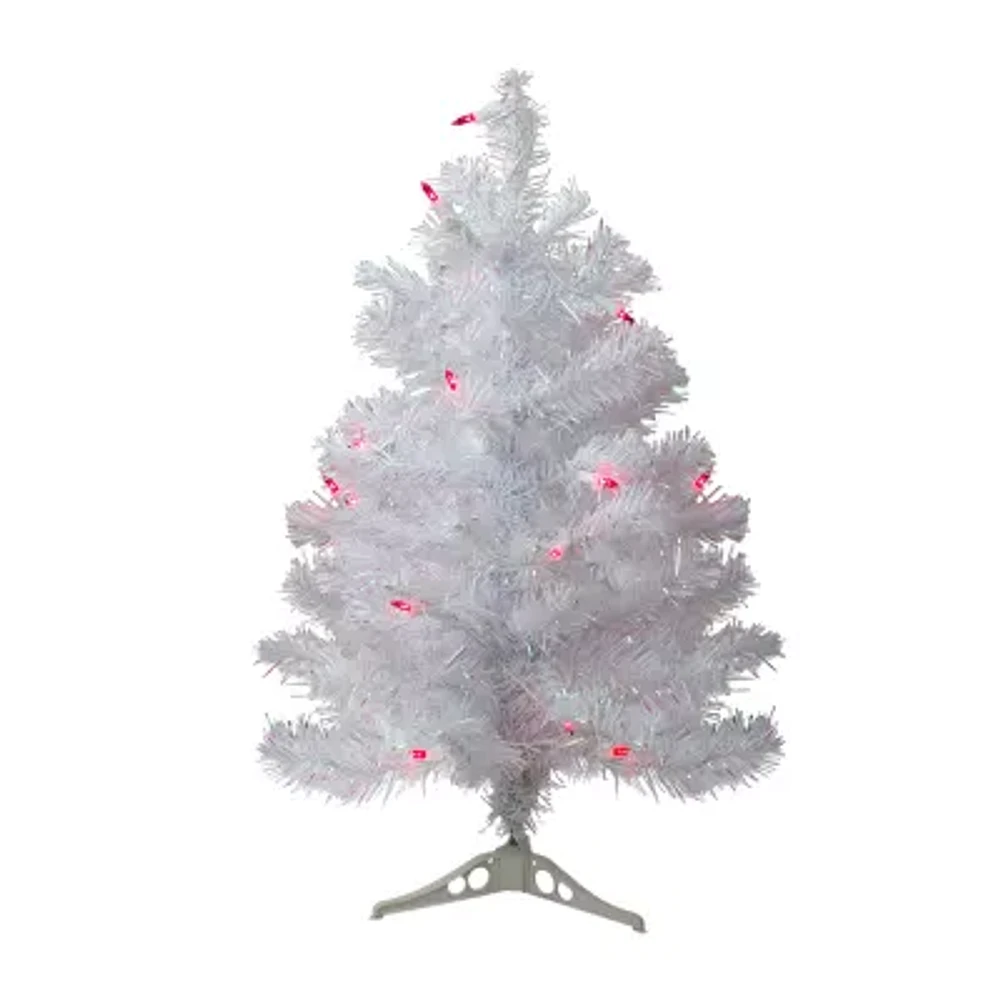 Northlight White Slim Artificial Pink Lights 2 Foot Pre-Lit Pine Christmas Tree