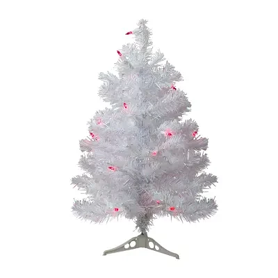 Northlight White Slim Artificial Pink Lights 2 Foot Pre-Lit Pine Christmas Tree