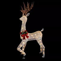 Northlight 60in Led Lighted Glitter Reindeer With Red Bow Christmas Yard Art