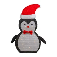 Northlight 28in Led Lighted Tinsel Penguin In Santa Hat Christmas Yard Art