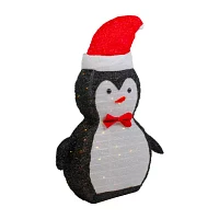 Northlight 28in Led Lighted Tinsel Penguin In Santa Hat Christmas Yard Art