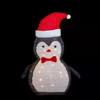 Northlight 28in Led Lighted Tinsel Penguin In Santa Hat Christmas Yard Art