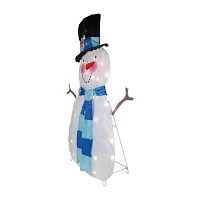 Northlight 32in Lighted White And Blue Chenille Snowman Christmas Yard Art