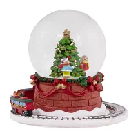 Northlight 6.5in Christmas Tree With Revolving Train Musical Round SnowGlobes