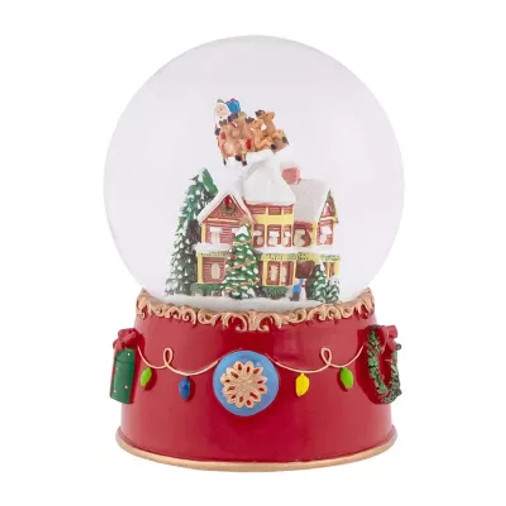 Northlight 7in Santa And Reindeer Christmas Night Musical Round SnowGlobes