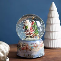 Northlight 6in Waving Santa Claus Delivering Presents Musical Round SnowGlobes