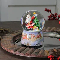 Northlight 6in Waving Santa Claus Delivering Presents Musical Round SnowGlobes