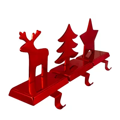 Northlight Reindeer Tree And Star Metallic Red 3-pc. Christmas Stocking Holders