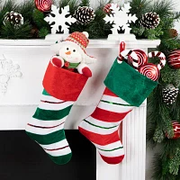 Northlight 18in Red And Green Velvet Sequin Stripe Christmas Stocking