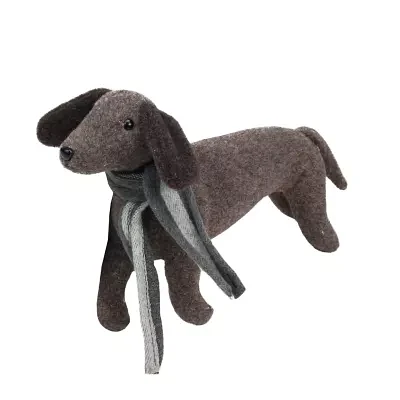 Northlight 7.5in Plush Brown Dachshund Dog With Scarf  Decoration Christmas Figurine