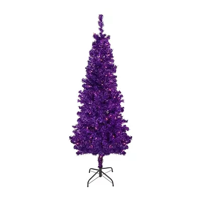 Northlight Purple Artificial Tinsel  Clear Lights 6 Foot Pre-Lit Christmas Tree