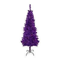 Northlight Purple Artificial Tinsel  Clear Lights 6 Foot Pre-Lit Christmas Tree