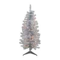 Northlight Slim Silver Artificial Tinsel Clear Lights 4 Foot Pre-Lit Christmas Tree