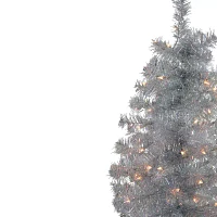 Northlight Slim Silver Artificial Tinsel Clear Lights 4 Foot Pre-Lit Christmas Tree