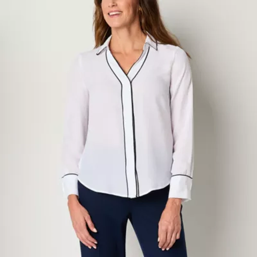 Liz Claiborne Adaptive Womens Long Sleeve Easy-on + Easy-off Blouse