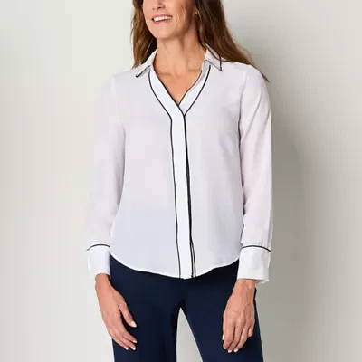 Liz Claiborne Adaptive Womens Long Sleeve Easy-on + Easy-off Blouse