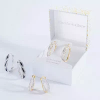 Sparkle Allure Twist Crystal 24K Gold Over Brass Hoop Earrings