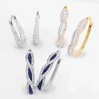 Sparkle Allure Twist Crystal 24K Gold Over Brass Hoop Earrings